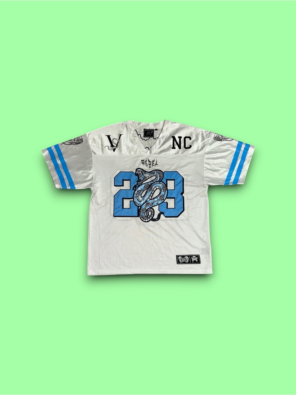 Rebel Vengeance Football Style Jersey White & Blue Snake Adult Size 3XL
